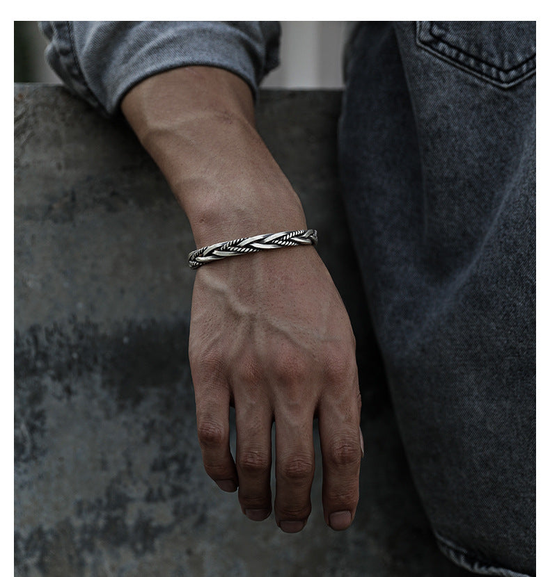 S925 Sterling Silver Twisted Bracelet - Vintage Design